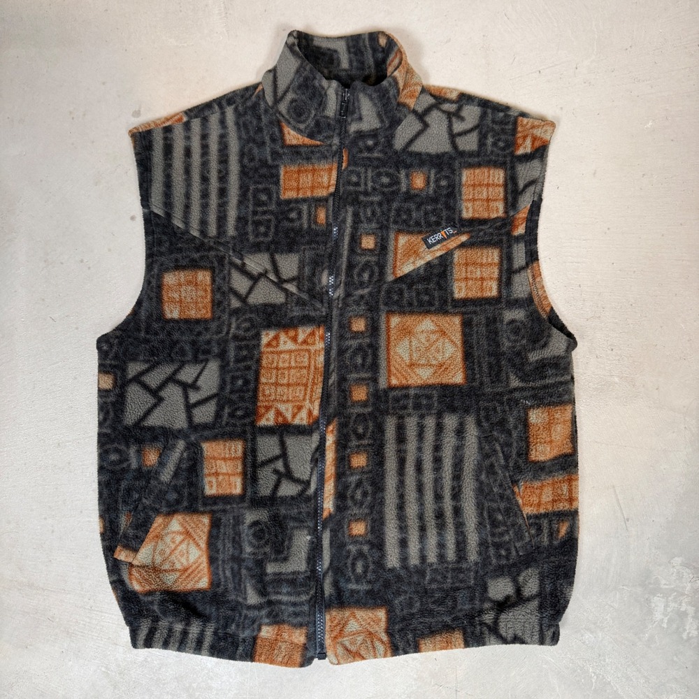 Kerrits Vintage Fleece Vest Mens Medium Geometric Abstract Full Zip Made in USA